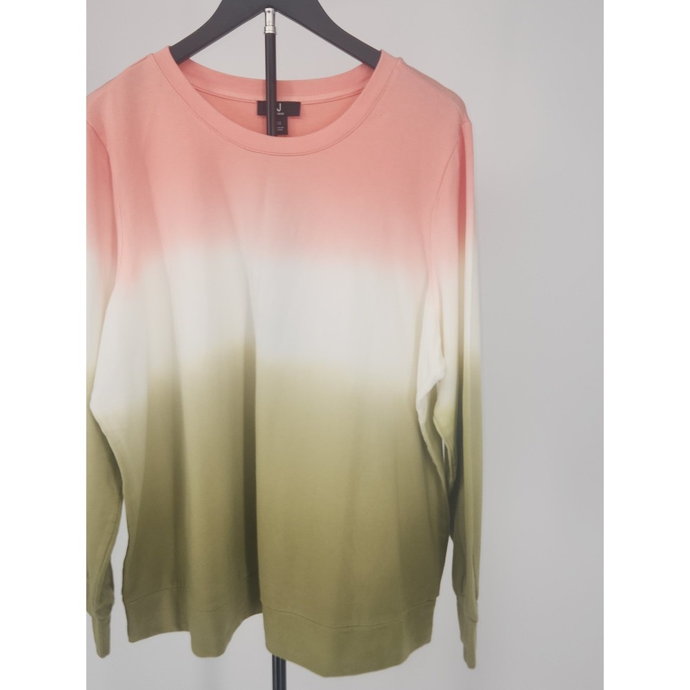 Jason Wu Womens Ombre Dip Dye Sweatshirt Peach White Olive Green 1X NEW - Picture 3 of 8